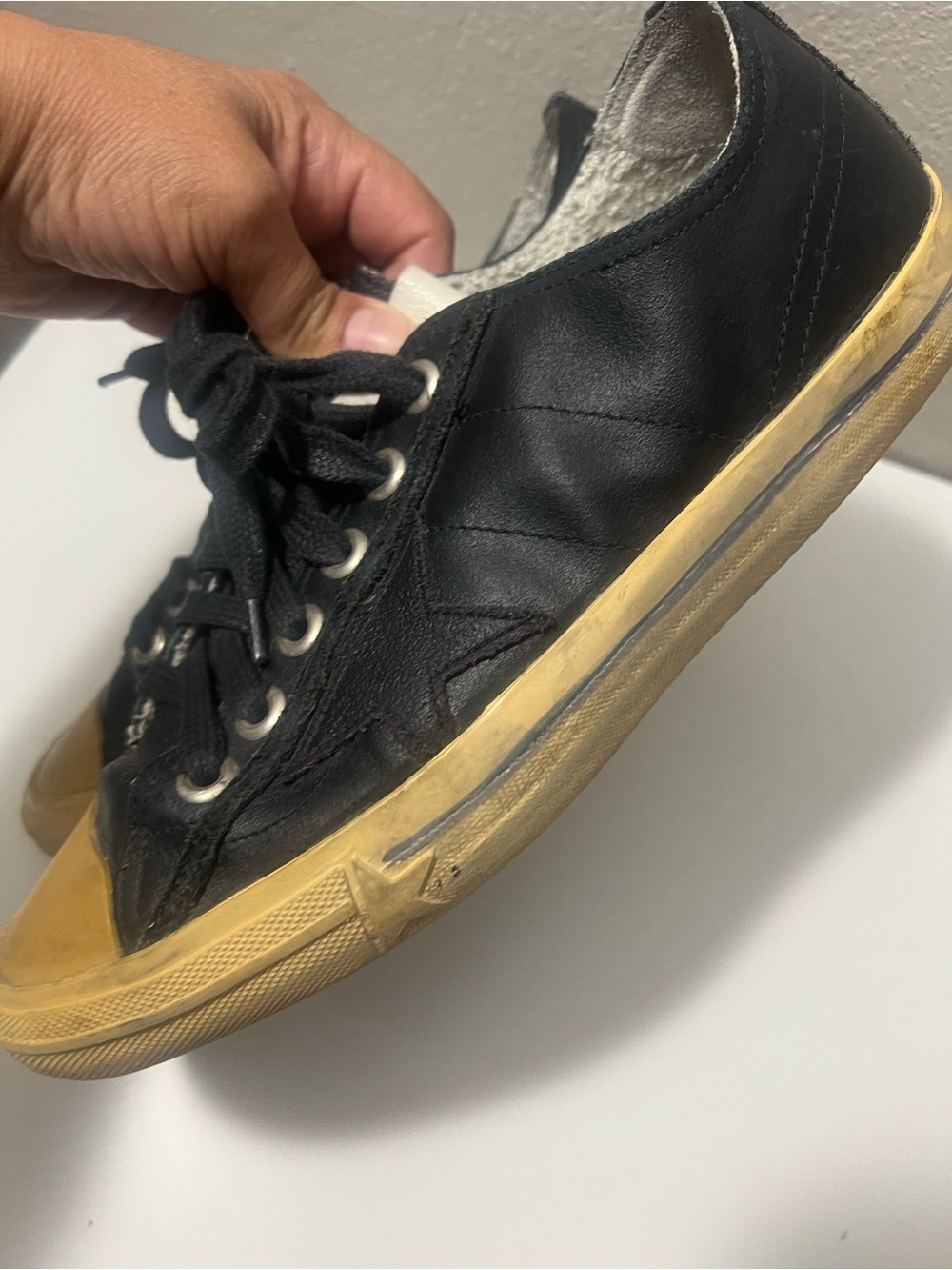 Golden Goose Vstar 2 Black Leather Sneakers with Yellowed Rubber Sole and Toe - Picture 16 of 16